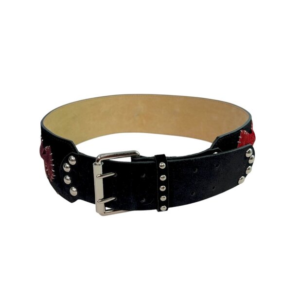 Betsey Johnson Black Suede Wide Bow Belt w/ Multicolor Bows & Studding, Size S main image 5